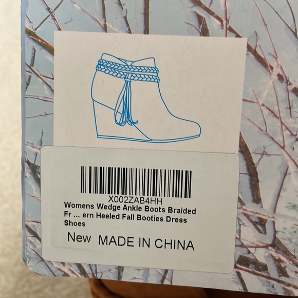 Never worn fawn  wedge bootie with zipper and braid details. - Picture 6 of 8